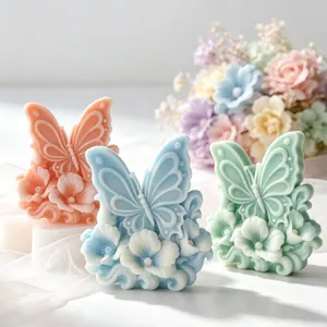 3D Butterfly Flower Relief Silicone Mold For DIY Scented Candle Plaster Resin Craft Making Modern Minimalist White Mold