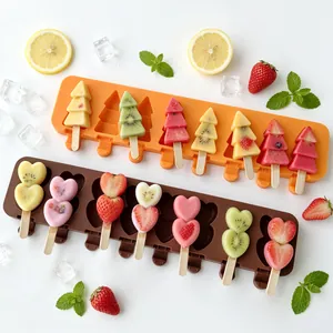 Food-grade silicone popsicle molds with heart and Christmas tree shapes for DIY ice cream