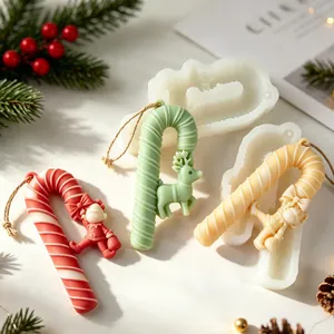 Christmas Candy Cane Silicone Mold Reindeer Elf Relief Design DIY Aromatherapy Candle Resin Gypsum Pendant Crafting Tool