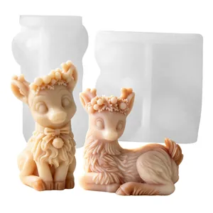 Detail van 3D rendier siliconen mallen met afgewerkte wassen hertjes voor kerst DIY