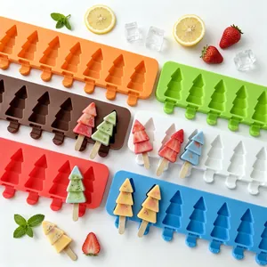 Colorful 8-cavity Christmas tree silicone popsicle molds with fruit ice cream details