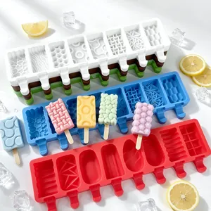Macro view of 8-cavity silicone popsicle molds featuring various geometric patterns.