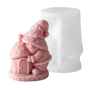 3D Christmas mushroom house gnome silicone mold for DIY handmade aromatherapy candles