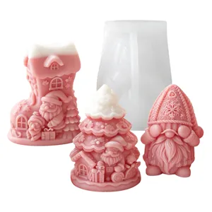Christmas Santa tree and gnome scented candle silicone mold for festive DIY crafts