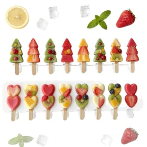 8-cavity silicone ice cream mold with DIY heart and Christmas tree popsicle shapes