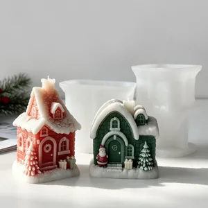 DIY Christmas Snow House Silicone Candle Mold for Scented Plaster Resin Crafting Winter Holiday Cabin Shape Decorative Tool