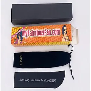 Set de abanico de madera español con caja colorida, bolsa y funda protectora