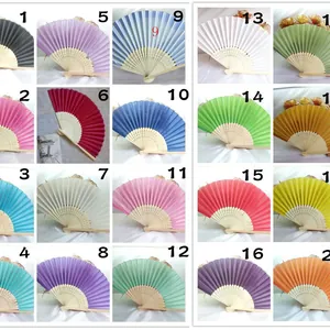 Set of sixteen colorful handheld bamboo folding fans perfect for wedding party favors