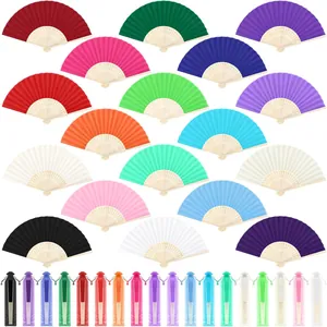 Set of 18 colorful Chinese silk folding fans with matching organza gift bags
