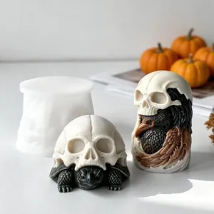 Halloween Tier Totenkopf Silikonform DIY Harz Schildkröte Krähe Skelett Kerze Gießwerkzeug Gothik Festival Haus Dekor Ornament