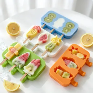 Colorful space-themed silicone popsicle molds showing three-cavity DIY ice cream results