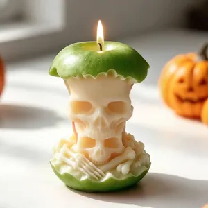 Moule en Silicone Pomme Crâne d'Halloween pour Bougie Parfumée Résine Bricolage Forme de Fruit Crâne Moule à Savon Fait Main Décoration