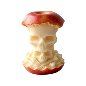 Vue détaillée d'une pomme sculptée en crâne pour les moules en silicone d'Halloween