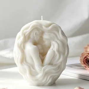 Detailed view of family sculpture aromatherapy candle with elegant wavy textures