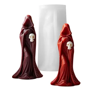 Moule Silicone Bougie Sorcière Crâne 3D pour Décoration d'Aromathérapie Halloween