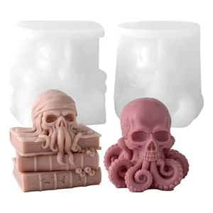 Detailliertes Oktopus-Schädel-Silikonform-Set für DIY-Halloween-Kerzen und Deko
