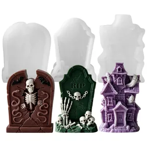 Halloween silicone molds set for DIY tombstone and haunted house candles