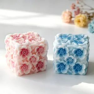 Stampo per Candele in Silicone Quadrato a Fiori in Rilievo 3D Fai Da Te Sapone Fatto a Mano Stampo per Cera Aromaterapia Strumenti Artigianali per Decorazione Domestica