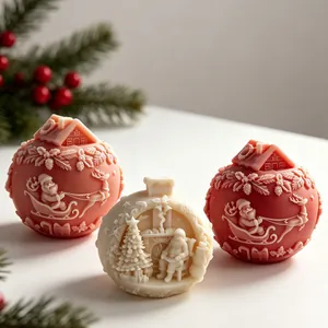 Molde de silicona de bola de Navidad para velas con relieve de Papá Noel y trineo diseño