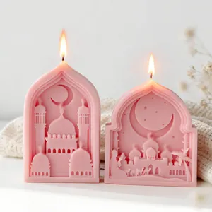 3D Crescent Moon Mosque Relief Silicone Mold For Handmade Scented Candle Plaster Ornament Ramadan Eid Mubarak DIY Craft Mold