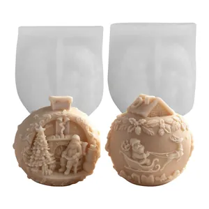 Molde de silicona 3D bola de Navidad para velas artesanales con relieve Papá Noel