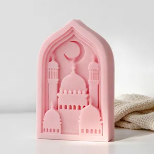 Macro view showing the intricate mosque relief design on this pink silicone mold