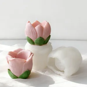 Detailed view of 3D lotus and rose flower silicone molds for DIY candle holder making