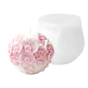 Phalaenopsis orchid ball silicone mold for DIY embossed floral scented candles.