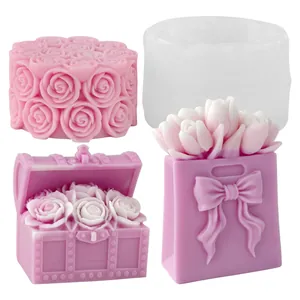 Ensemble de moules en silicone rose tulipe pour bougies parfumées et plâtre DIY