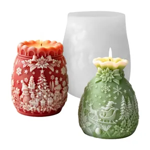 Christmas gift bag silicone mold for DIY candles with 3D embossed holiday patterns