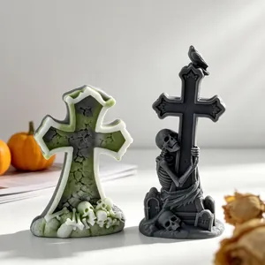 Halloween Cross Tombstone Skull Silicone Mold Gothic Aroma Candle Plaster DIY Crafting Tool Decoration