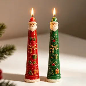 Santa Claus Silicone Candle Mold Long Taper Tapered Pillar Aromatherapy DIY Handmade Soap Mold Christmas Decoration Craft