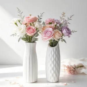 Finished white plaster flower vases with elegant textures for DIY silicone mold showcase