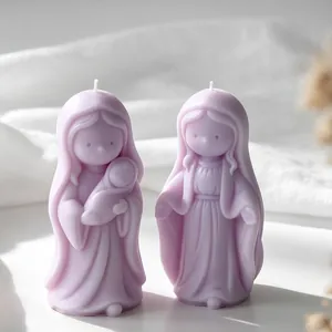 Detailed close-up showing the intricate texture of purple praying girl scented candles