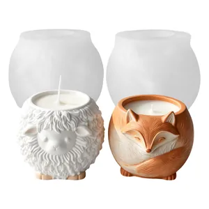Moules en silicone pour bougies en forme de renard et de mouton et pots en plâtre