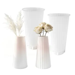 Silicone mold for DIY gypsum and resin flower vases with ribbed and smooth designs