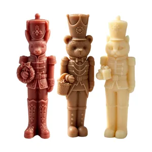 Detailed animal nutcracker soldier candles featuring rabbit, bear and cat designs