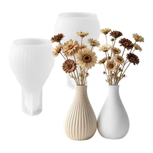High quality silicone mold set for DIY striped gypsum vases and flower arrangements