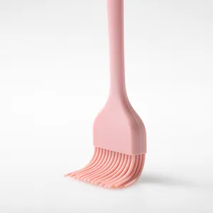 Pink food-grade silicone basting brush for baking and BBQ heat resistant oil brush