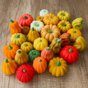 Detailed view of various colorful DIY pumpkin ornaments for Halloween decoration