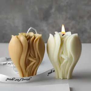 Close-up of elegant rose flower shaped candles made from a DIY silicone mold for decor