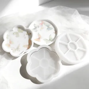 DIY Καλούπι Σιλικόνης για Χύτευση Ρητίνης Στρογγυλό και Άνθος Δαμασκηνιάς Δίσκος Κηροπήγιο Πιάτο Αποθήκευσης Καλούπια Ρητίνης