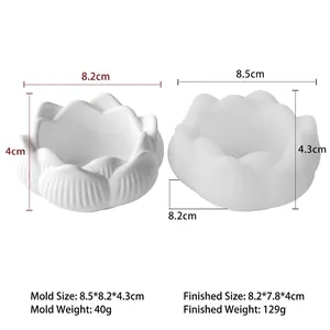 Lotus-Silikonform für DIY-Harzbecher und Kerzenhalter mit Maßangaben in Weiß
