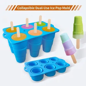 Foldable Silicone Six Grid Ice Pop Mold Reusable Popsicle Maker With Lid DIY Homemade Ice Cream Tray Kitchen Tool