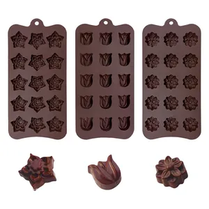 15-cavity assorted flower silicone chocolate and candy molds for DIY handmade baking tools