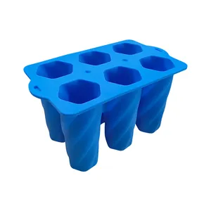 Blue 6-cavity silicone ice pop mold with spiral twisted design for DIY ice cream