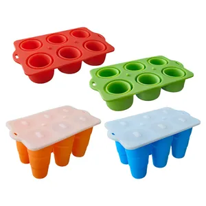 Set of 4 foldable 6-cavity silicone ice cream molds in vibrant red, green, orange, and blue