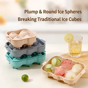 Round Silicone Ice Cube Mold Spherical Ice Ball Tray Maker With Lid For Whiskey Cold Drinks Nordic Color Kitchen Bar Tool
