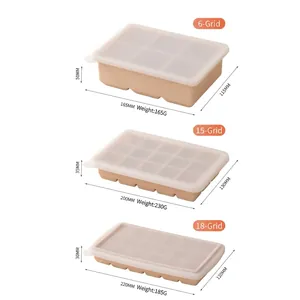 Set of 3 food grade silicone ice cube trays with lids in 6, 15, and 18 compartment sizes