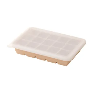 Professional 15-grid silicone ice cube tray with lid in beige for homemade large cubes